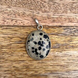Silver Dalmatian Jasper Oval Pendant | Natural Gemstone Boho Jewelry Grounding